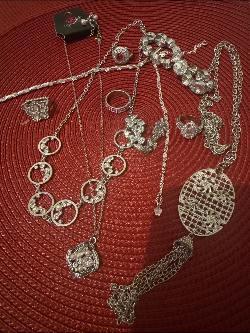 Silver-Tone Women's Jewelry Set with Clear Crystal Accents